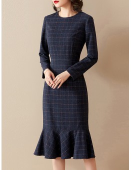 blue plaid dress  HE1004-03-04