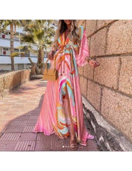 Women's pink printed dress  HE1306-01-02