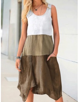 Linen contrast panel dress HF1406-03-03