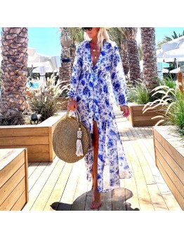 Long sleeve V-neck printed dress HE1107-03-01