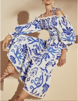 A unique blue and white dress that shows off your personality HF1814-02-04
