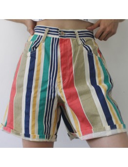 Striped denim shorts with loose rolled edge A-line hot pants HF2903-02-01