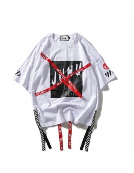 Long woven warning line graffiti printed T-shirt HF3101-02-03