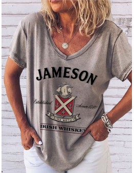 Leisure floral print V-neck short sleeved HF3104-04-01