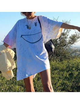 Trendy Korean style women's smiling face T-shirt   HF0215-02-04