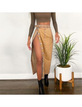 Idle denim skirt with a slit and buttocks wrapped skirt HF3210-04-04