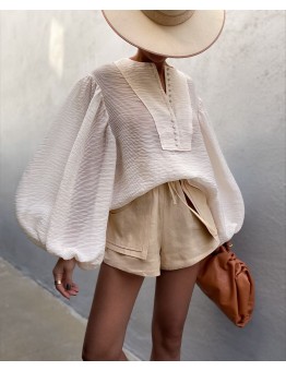 Versatile white shirt with lantern sleeves HF2302-03-02