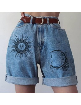 Casual and relaxed printed denim pants HF1605-04-01