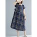 Italian drawstring cotton dresses Work Outfits blue plaid Dresses summer