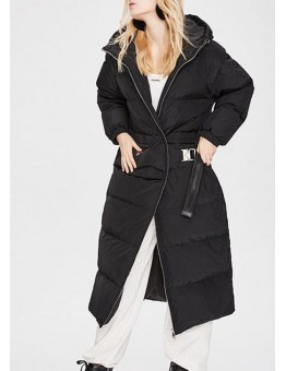 Fitted Black hooded Pockets Thick Winter Duck Down Coat