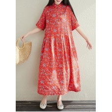 Button Chiffon Robes Fabrics red prints Dresses summer