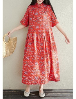 Button Chiffon Robes Fabrics red prints Dresses summer