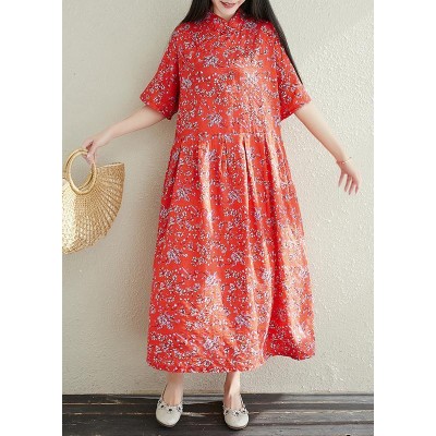 Button Chiffon Robes Fabrics red prints Dresses summer