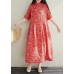 Button Chiffon Robes Fabrics red prints Dresses summer