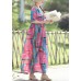 Modern pink prints cotton linen quilting clothes fine Work tie waist Maxi summer Dress