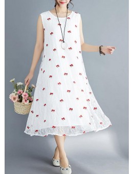 Elegant white lace dresses embroidery Maxi summer Dresses
