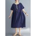 Style navy linen dress plus size Outfits o neck patchwork oversized Summer Dress