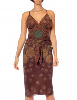 Morphew Collection Chocolate Brown, Red & Green Silk Scarf Dress Made From Valentino Vintage