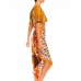 MORPHEW COLLECTION Orange, White & Brown Silk Twill Dots Geometric Print 3-Scarf Dress Made From Vintage Scarves