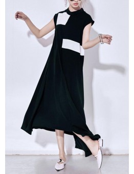Art black chiffon Wardrobes Boho Christmas Gifts patchwork big hem Robe Summer Dress