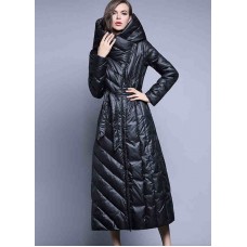 Black fashion Pockets Thick slim fit Winter lengthen Duck Down down coat