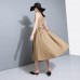 Classy khaki  cotton clothes Women sleeveless Maxi summer Dress