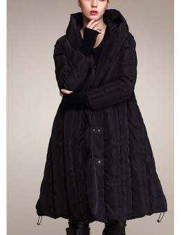 Elegant Mulberry Button drawstring Thick Winter Duck Down Coat