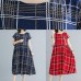 Italian drawstring cotton dresses Work Outfits blue plaid Dresses summer