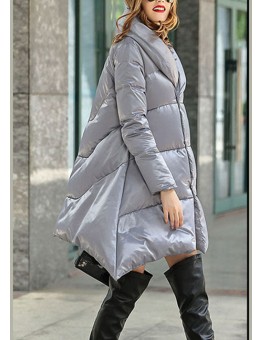 Modern Grey asymmetrical design Thick Winter Duck Down Coat