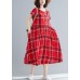 French red plaid linen cotton quilting clothes big hem Dresses summer Dresses